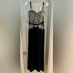 Formal Black & Gold Beaded & Embroidered Gown